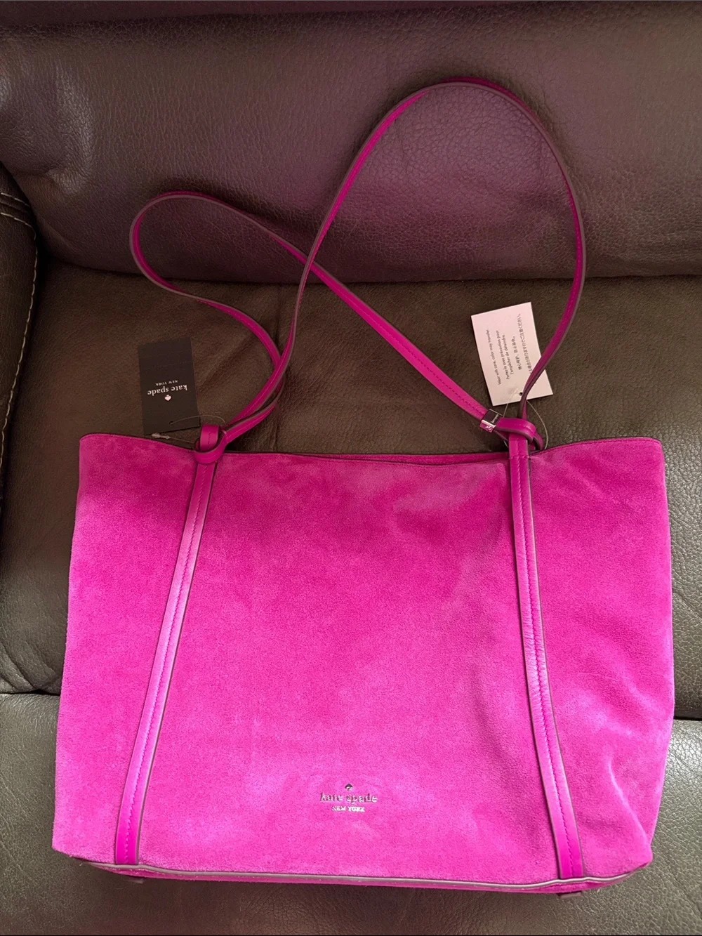 Kate spade beet color zip tote in suede material